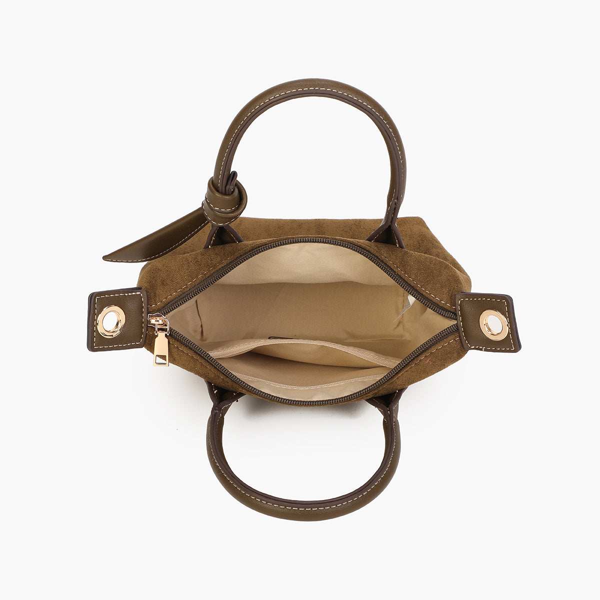 Petit sac texturé à anses et piqûres contrastées kaki