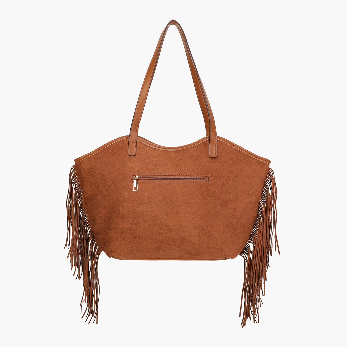 Grand sac porté épaule texturé à franges camel