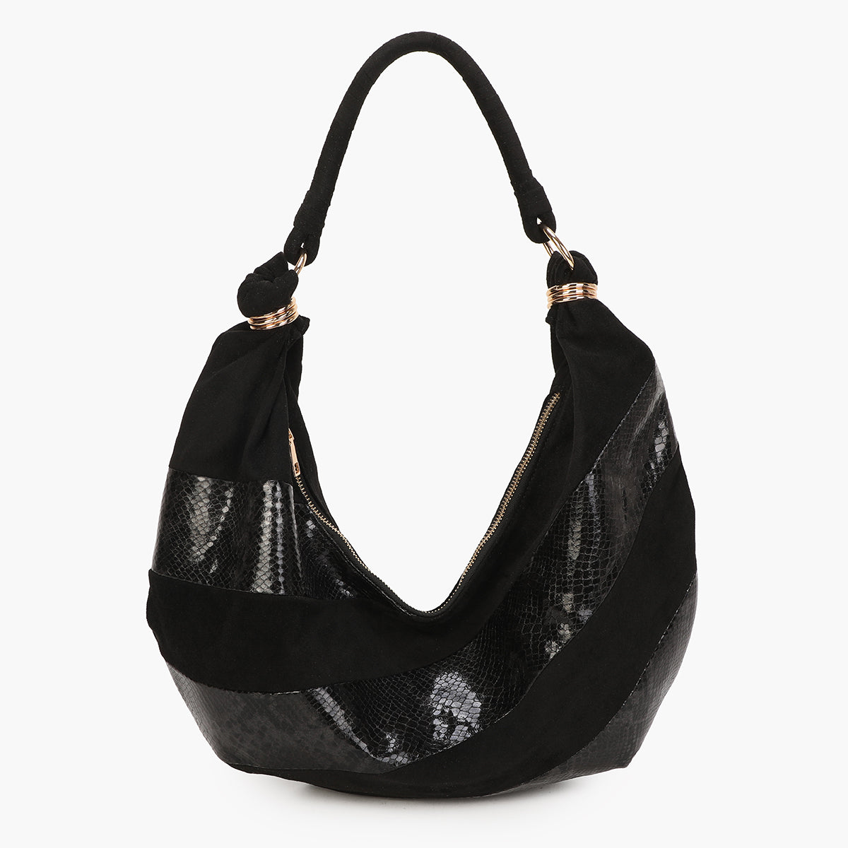 Sac demi-lune bi-matière porté épaule noir
