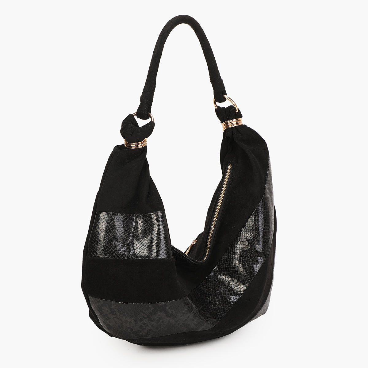 Sac demi-lune bi-matière porté épaule noir