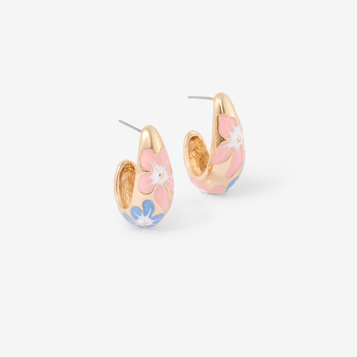 Boucles d'oreilles gouttes fleurs roses et bleues