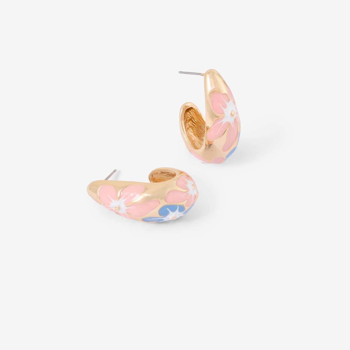 Boucles d'oreilles gouttes fleurs roses et bleues