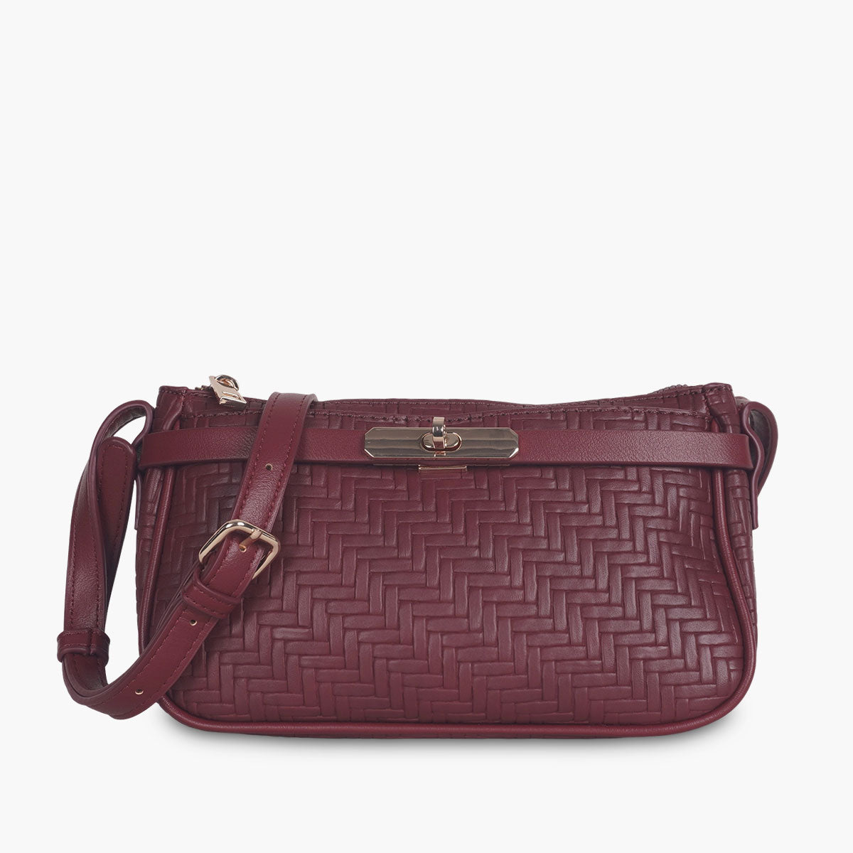 Sac à bandoulière effet tressé bordeaux
