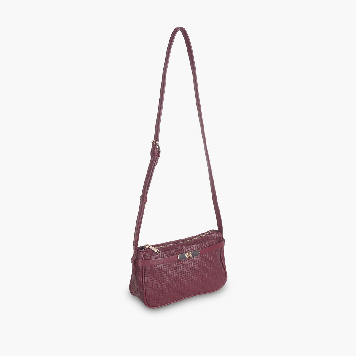 Sac à bandoulière effet tressé bordeaux