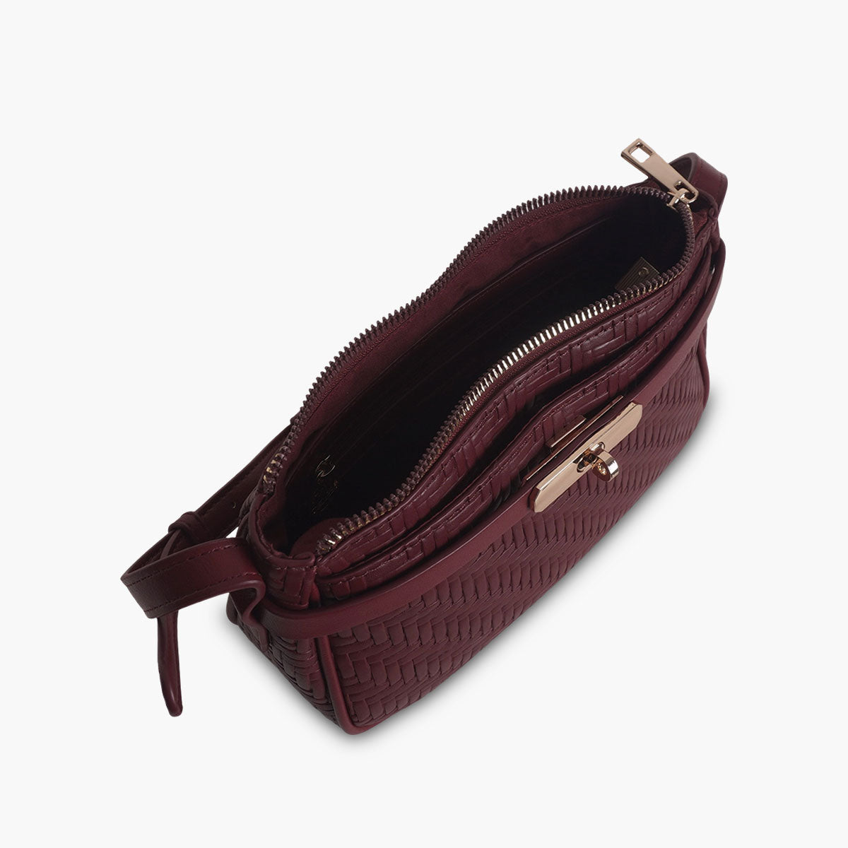 Sac à bandoulière effet tressé bordeaux