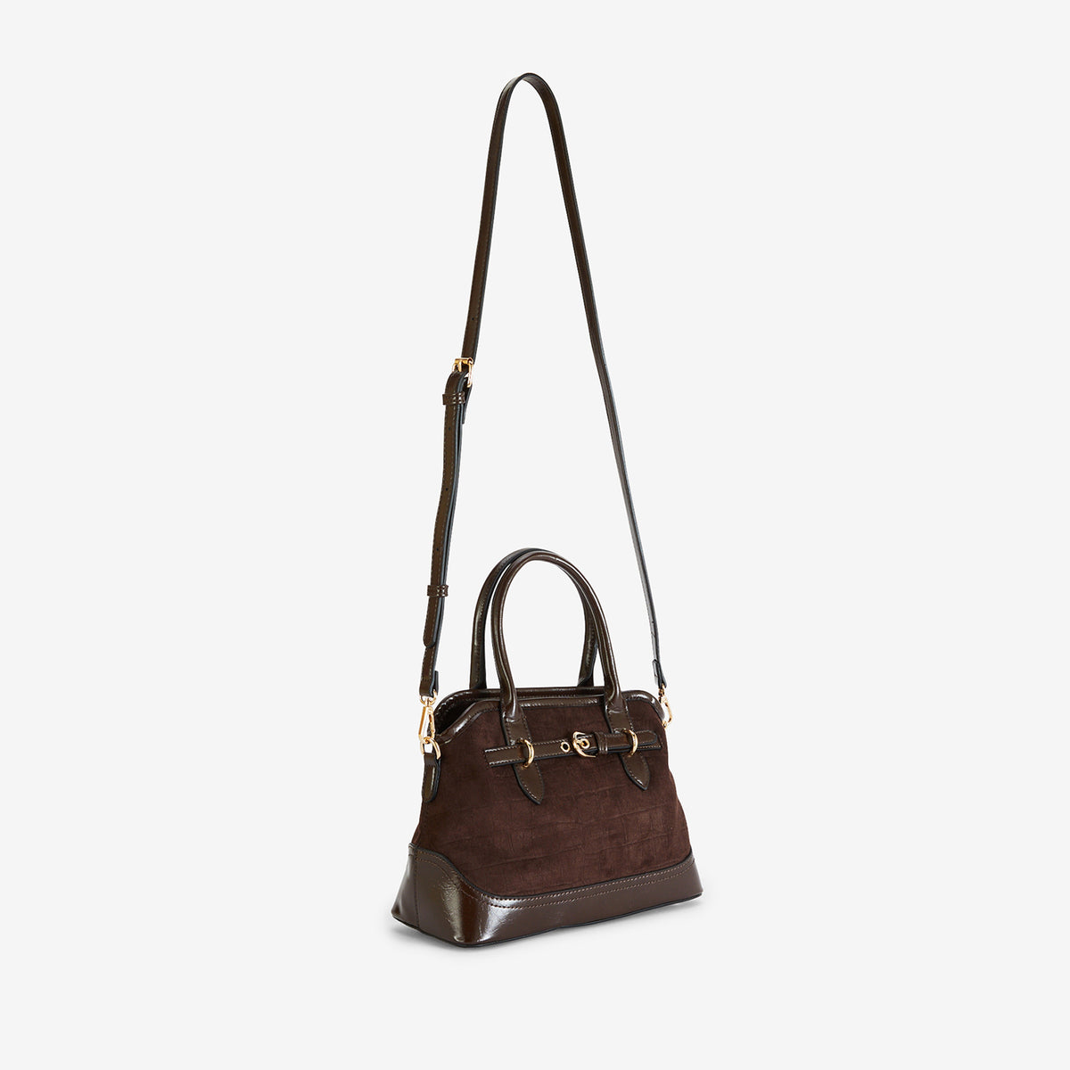 Petit sac bi matière en suédine marron