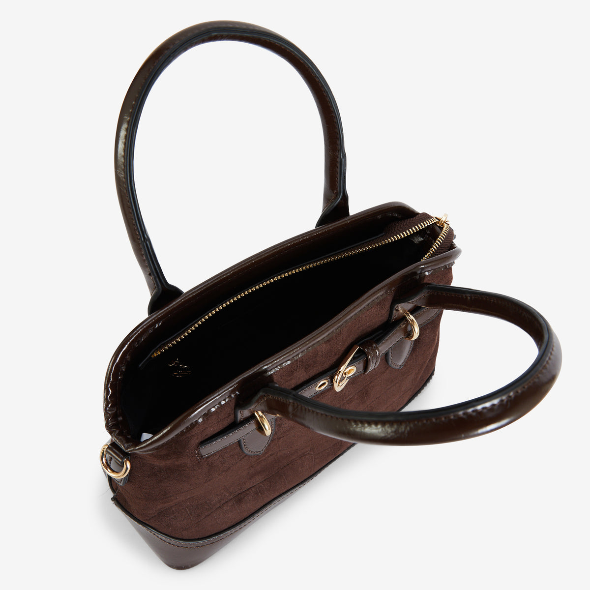 Petit sac bi matière en suédine marron