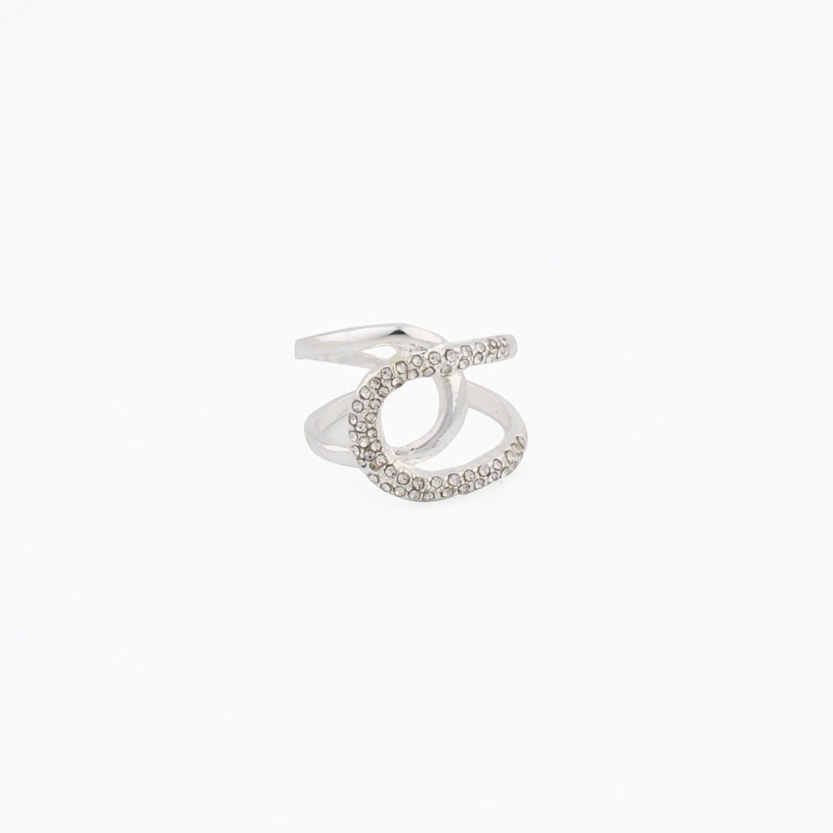 Bague entrelacée argentée à strass