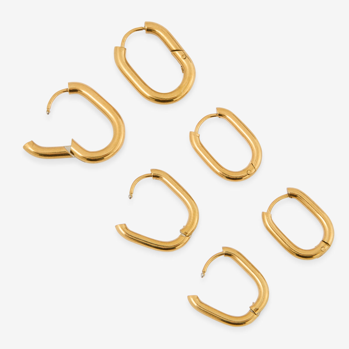 Set x3 mini créoles carrées - acier inoxydable doré