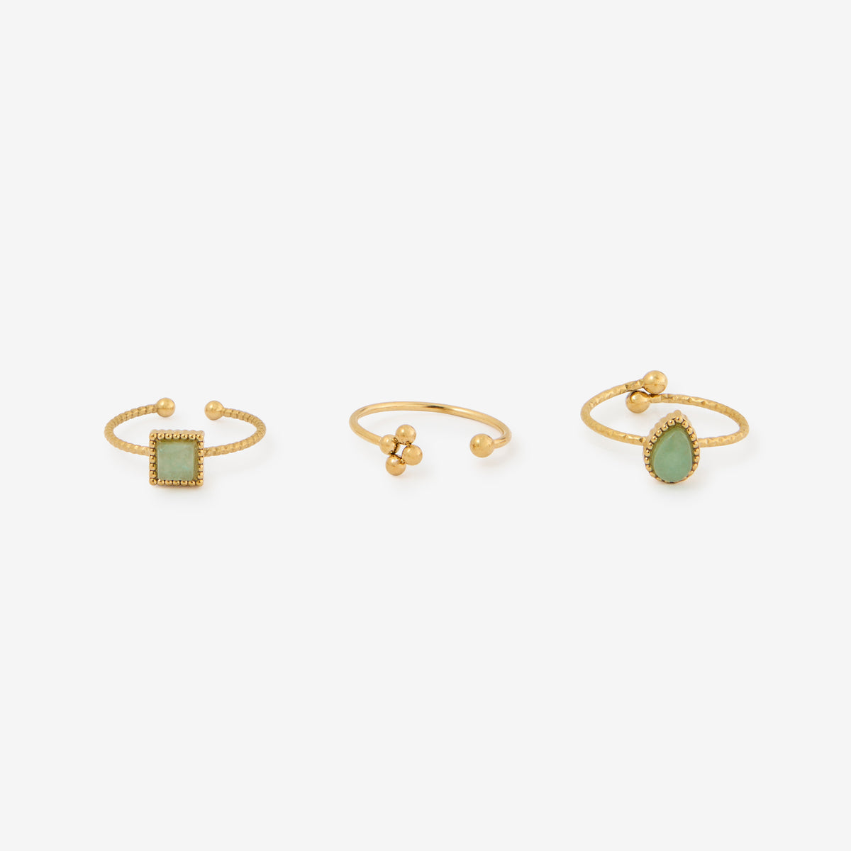 Set x3 bagues ajustables pierre d'Aventurine - acier inoxydable