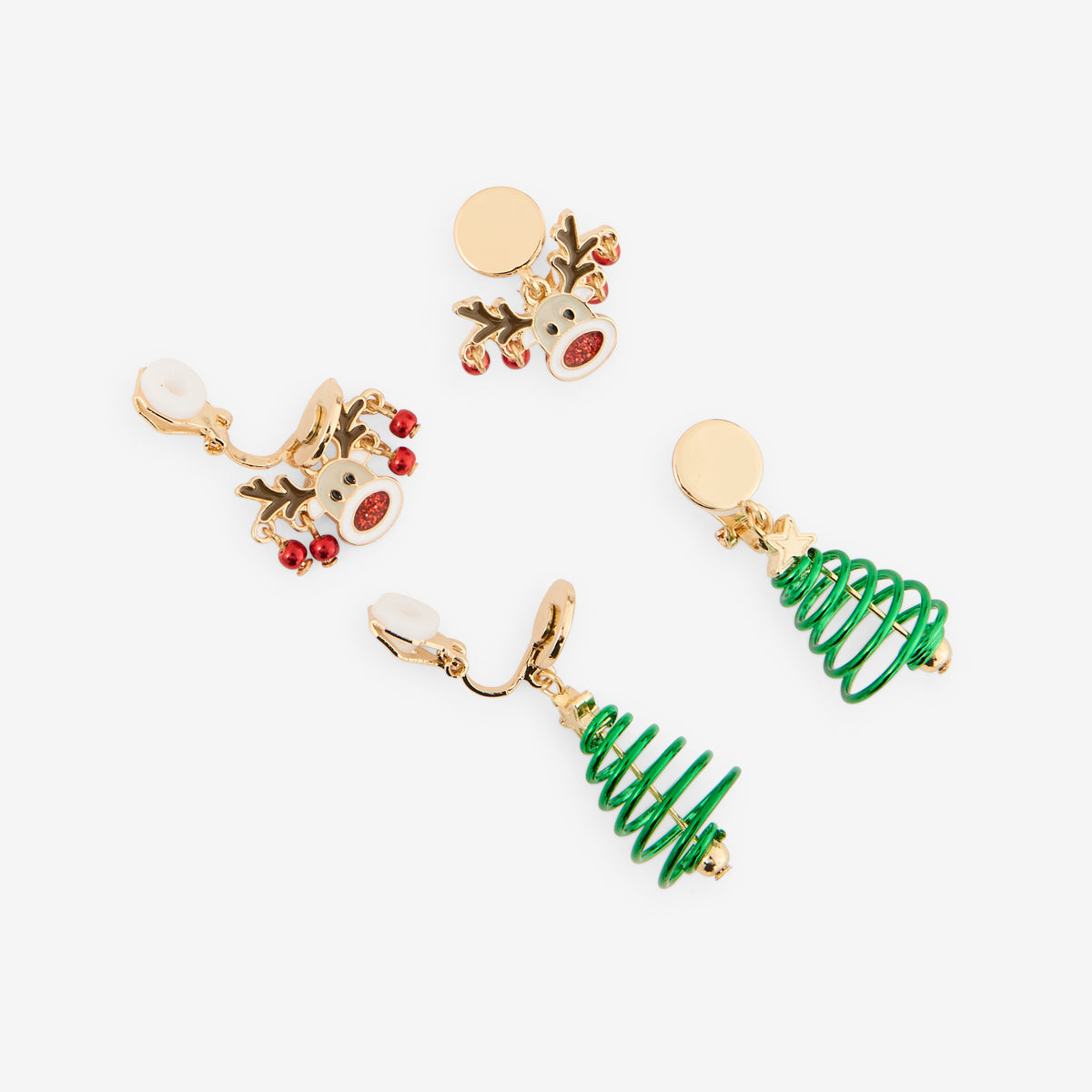 Boucles d'oreilles clips - Set x2 boucles d'oreilles sapin et reine de Noël