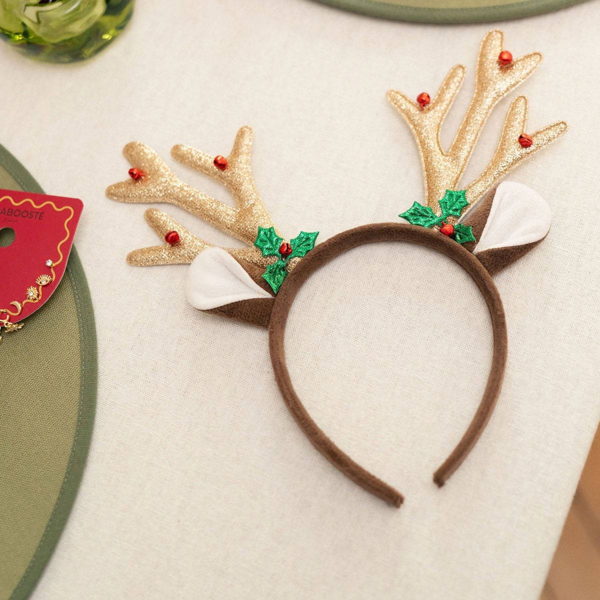 Serre-tête cerf de Noël dorés à grelots