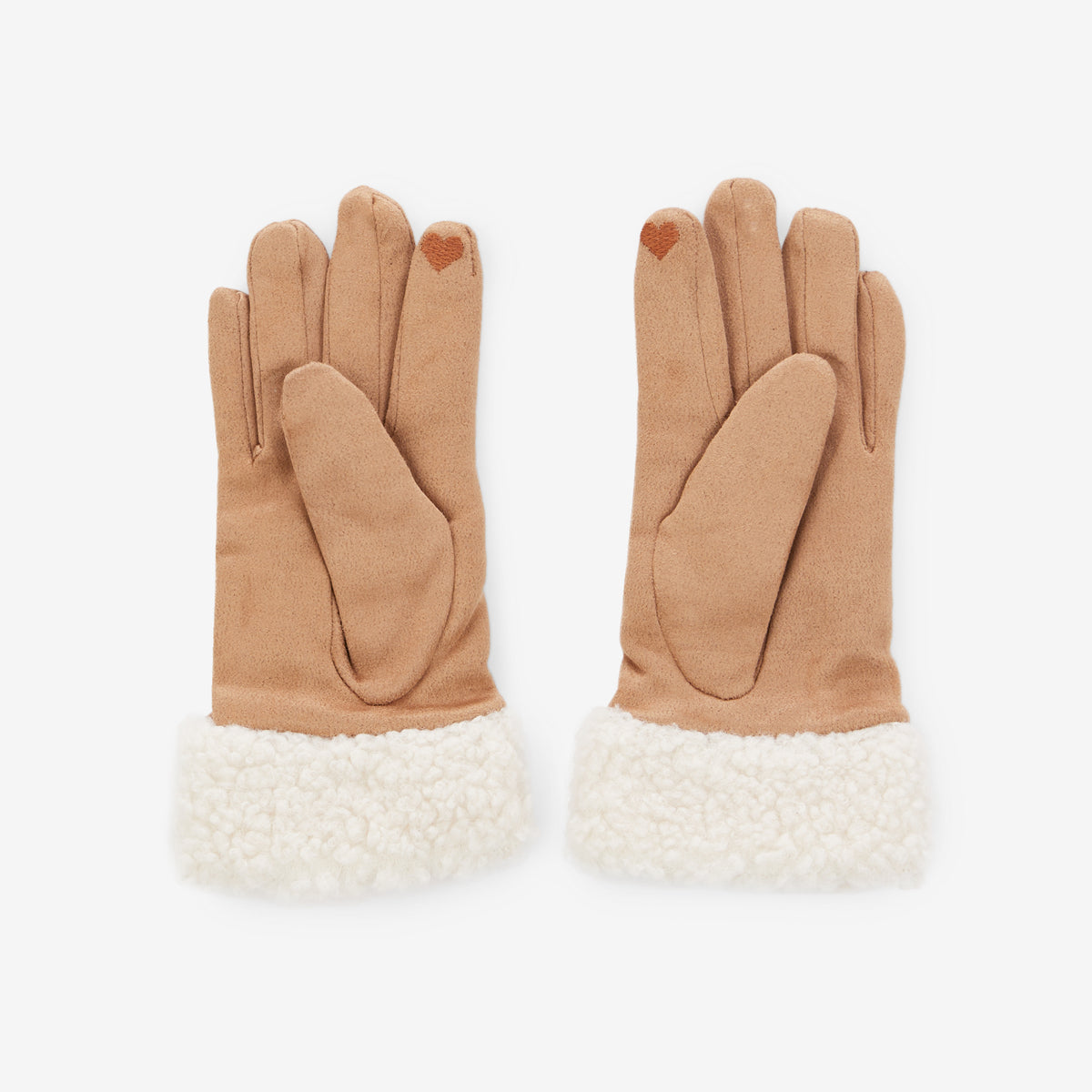 Gants camel effet suédé et mouton