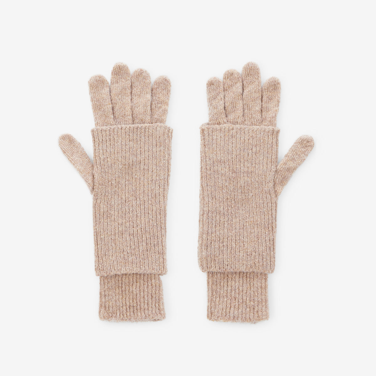 Gants beige en maille avec mitaines