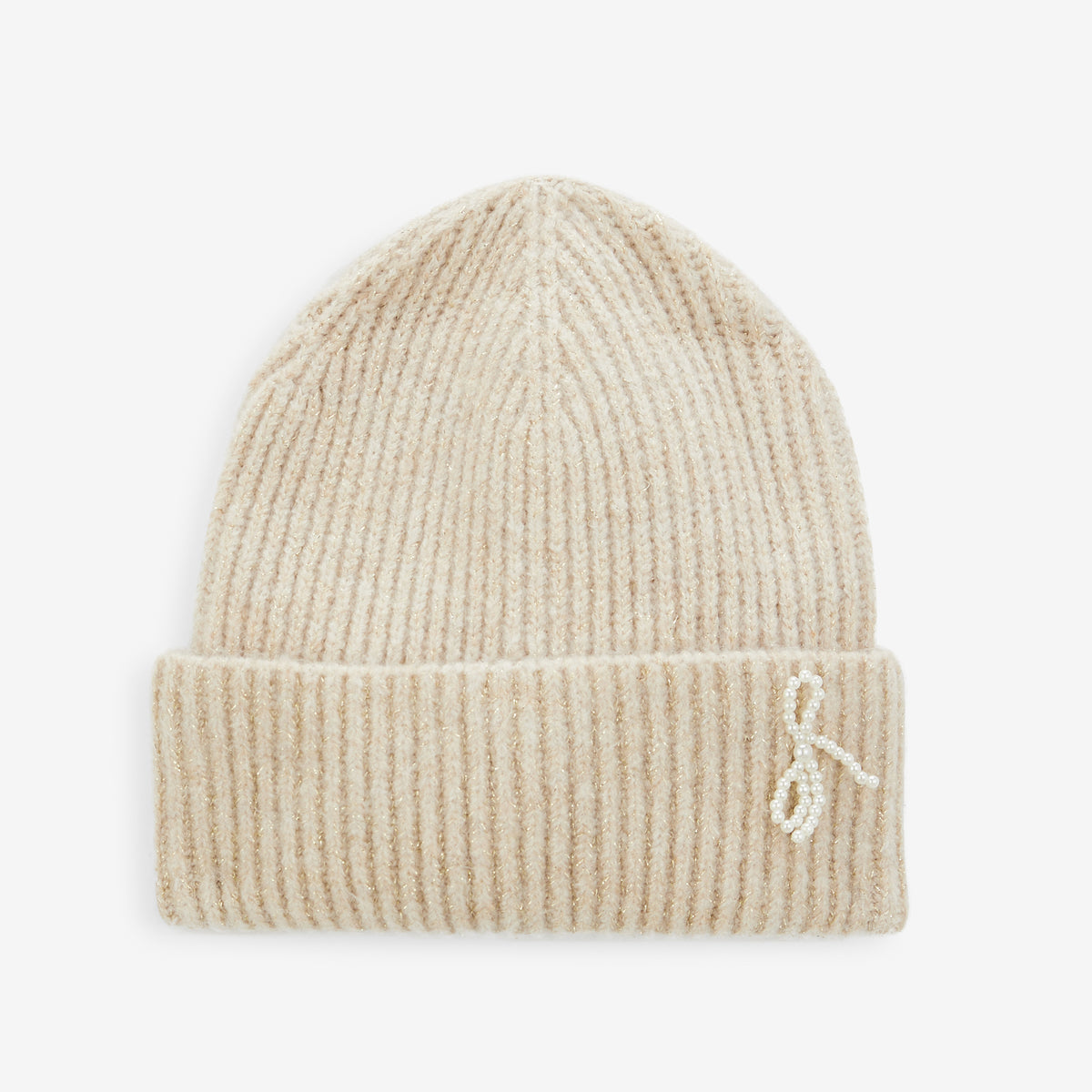 Bonnet en maille beige avec nœud