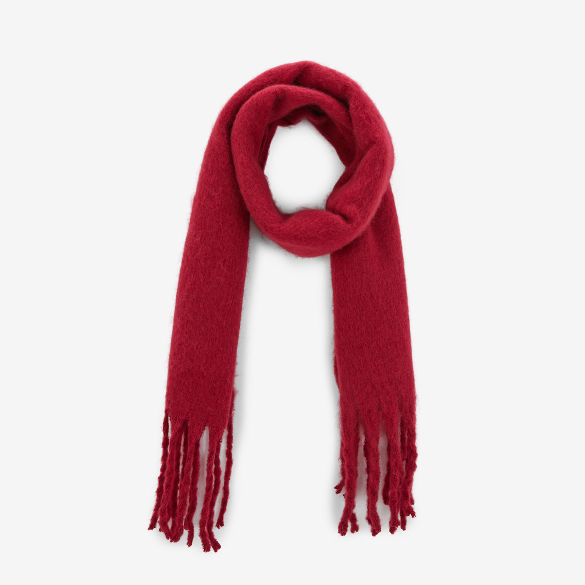 Écharpe unie à grosses franges rouge