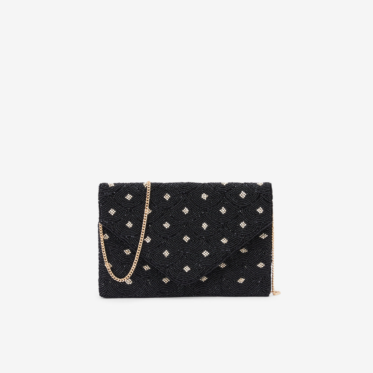 Pochette perlée noire et dorée