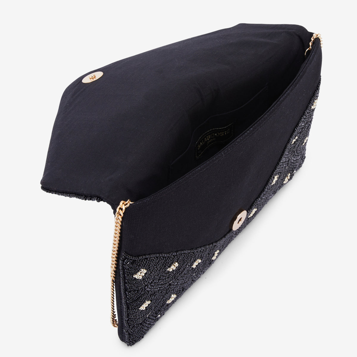 Pochette perlée noire et dorée