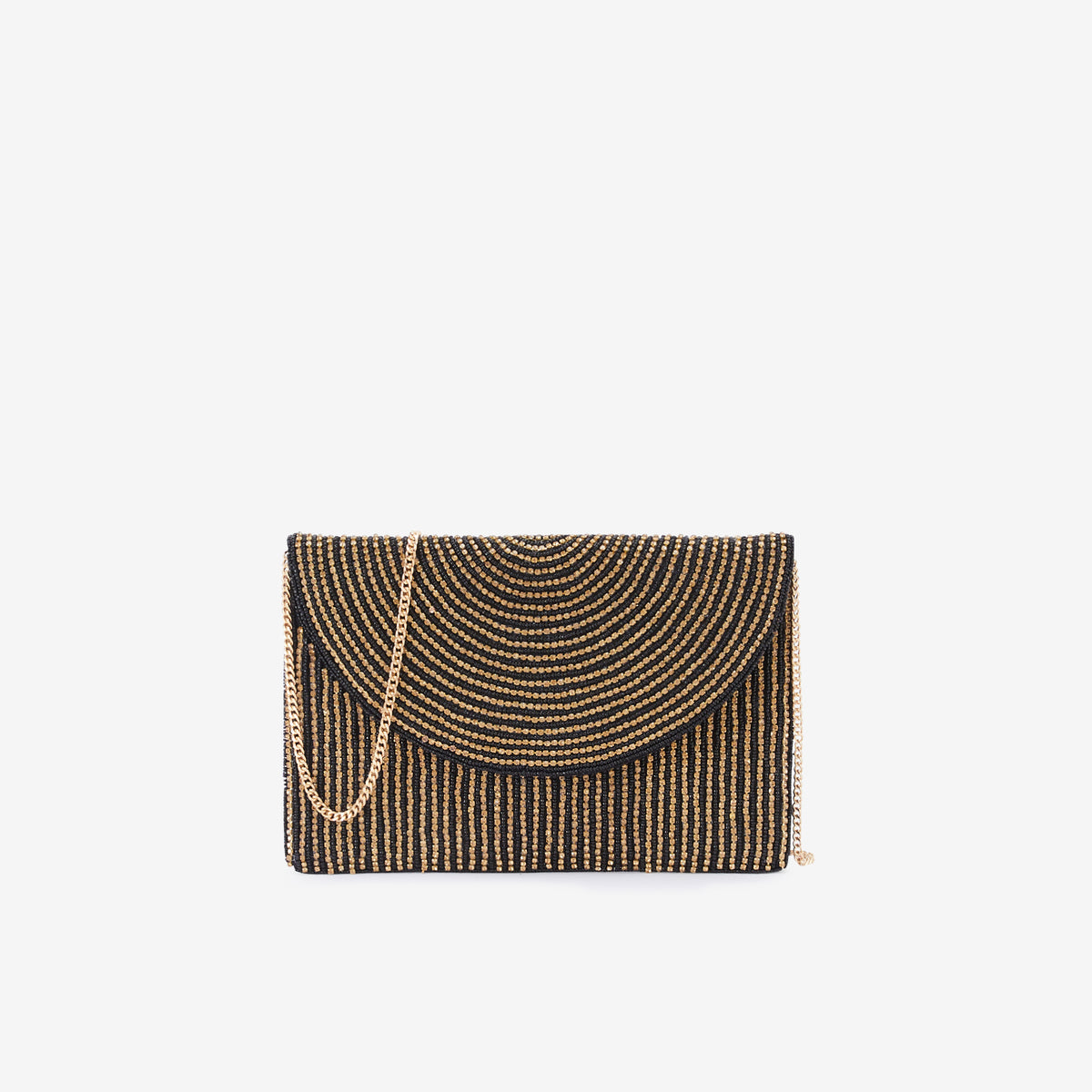 Pochette à perles et strass noire et dorée