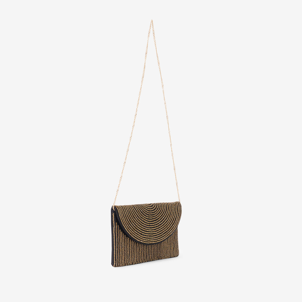 Pochette à perles et strass noire et dorée