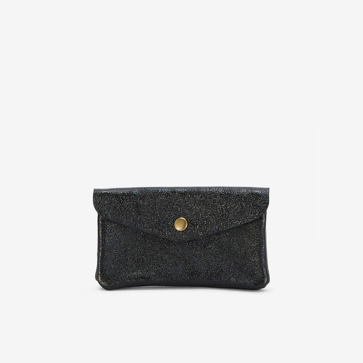 Porte-monnaie en croûte de cuir noir brillant
