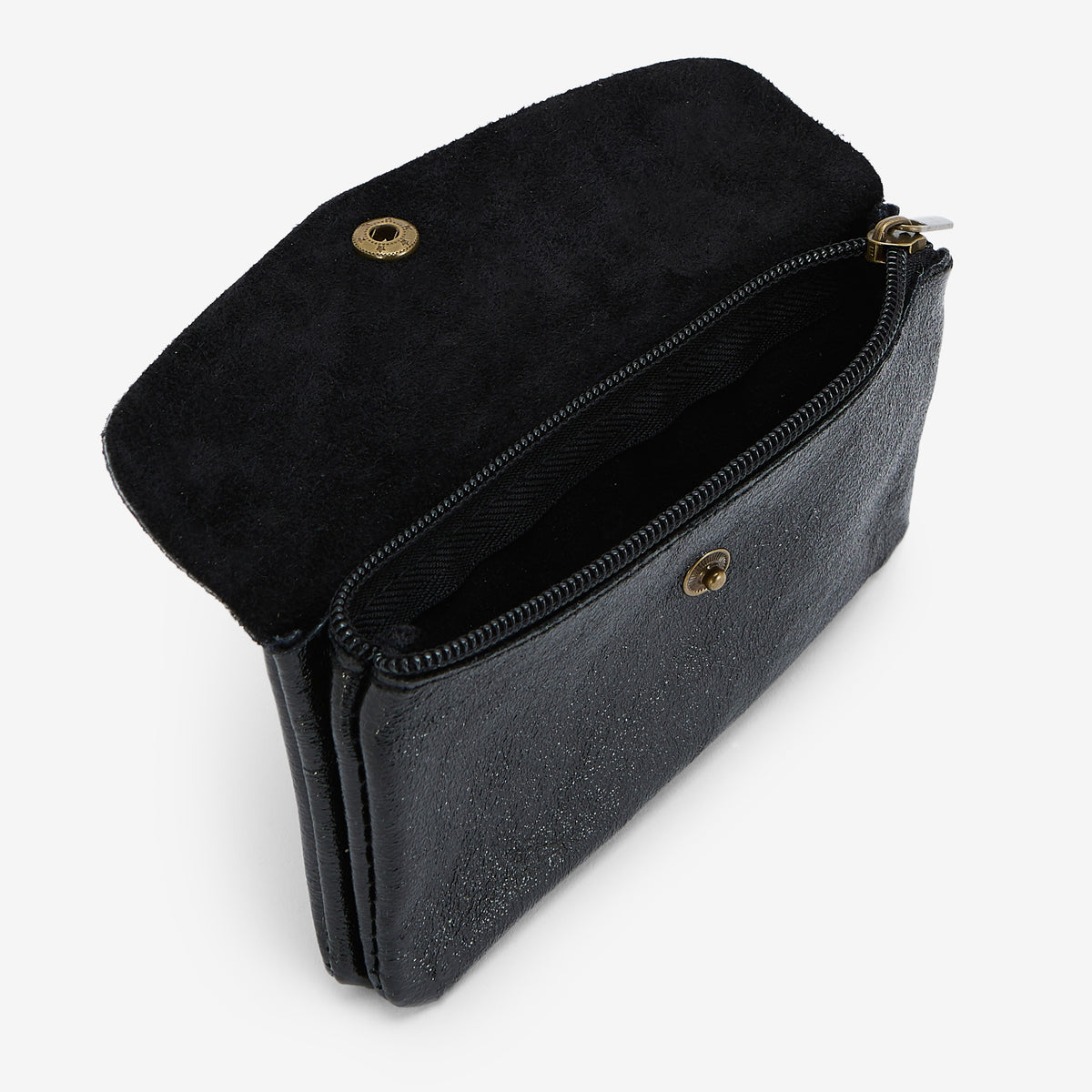 Porte-monnaie en croûte de cuir noir brillant