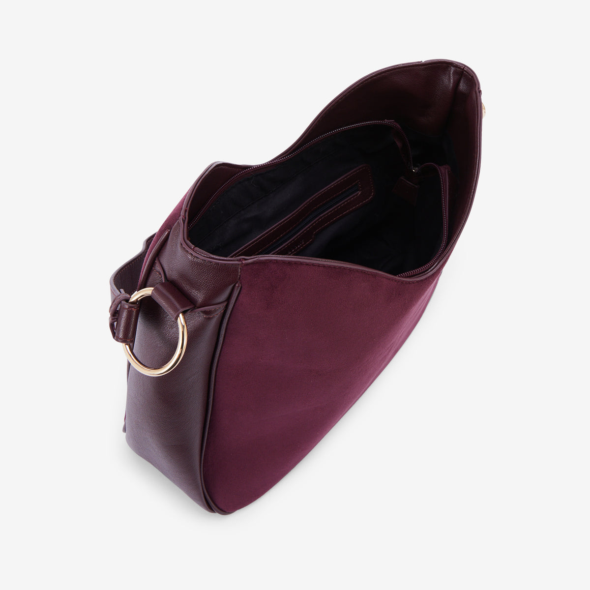 Sac porté épaule bi-matière bordeaux