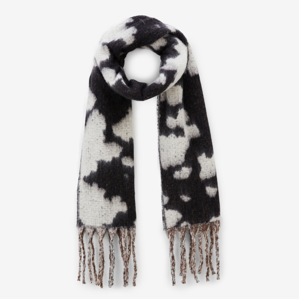 Écharpe motif vache à franges