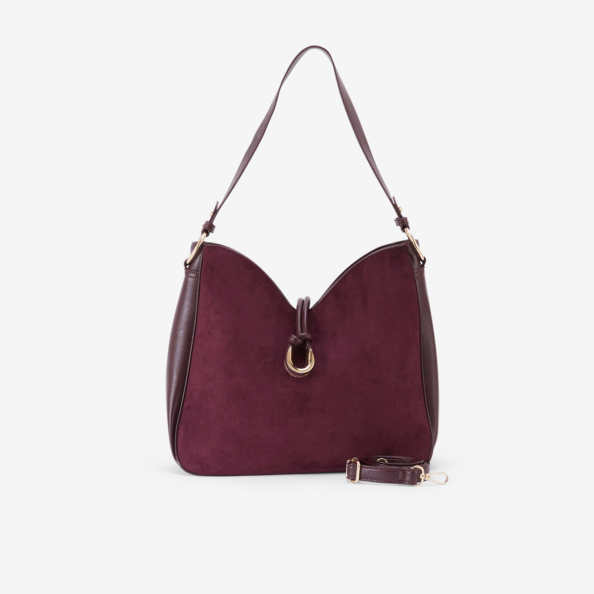 Sac porté épaule bi-matière bordeaux