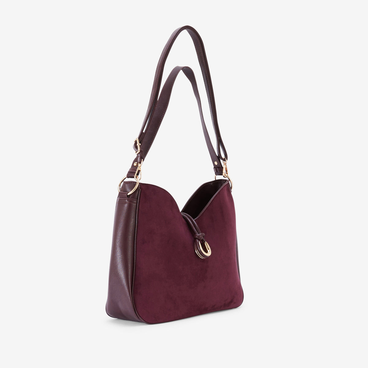 Sac porté épaule bi-matière bordeaux