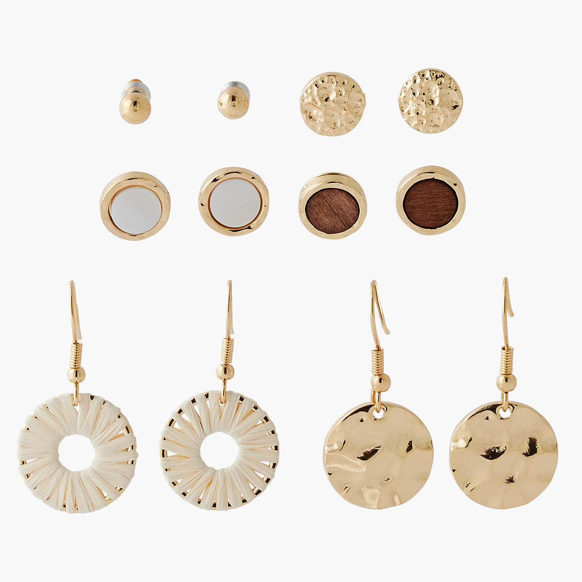 Set de 6 paires de boucles d'oreilles assorties ivoire et doré