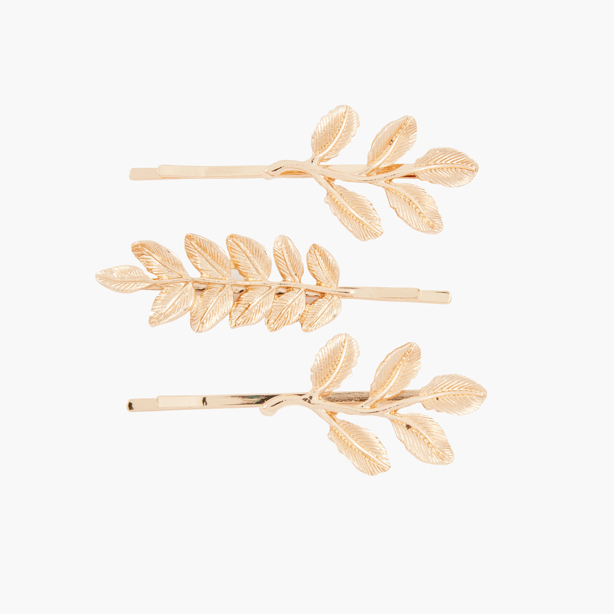 Set de 3 barrettes feuilles en métal doré