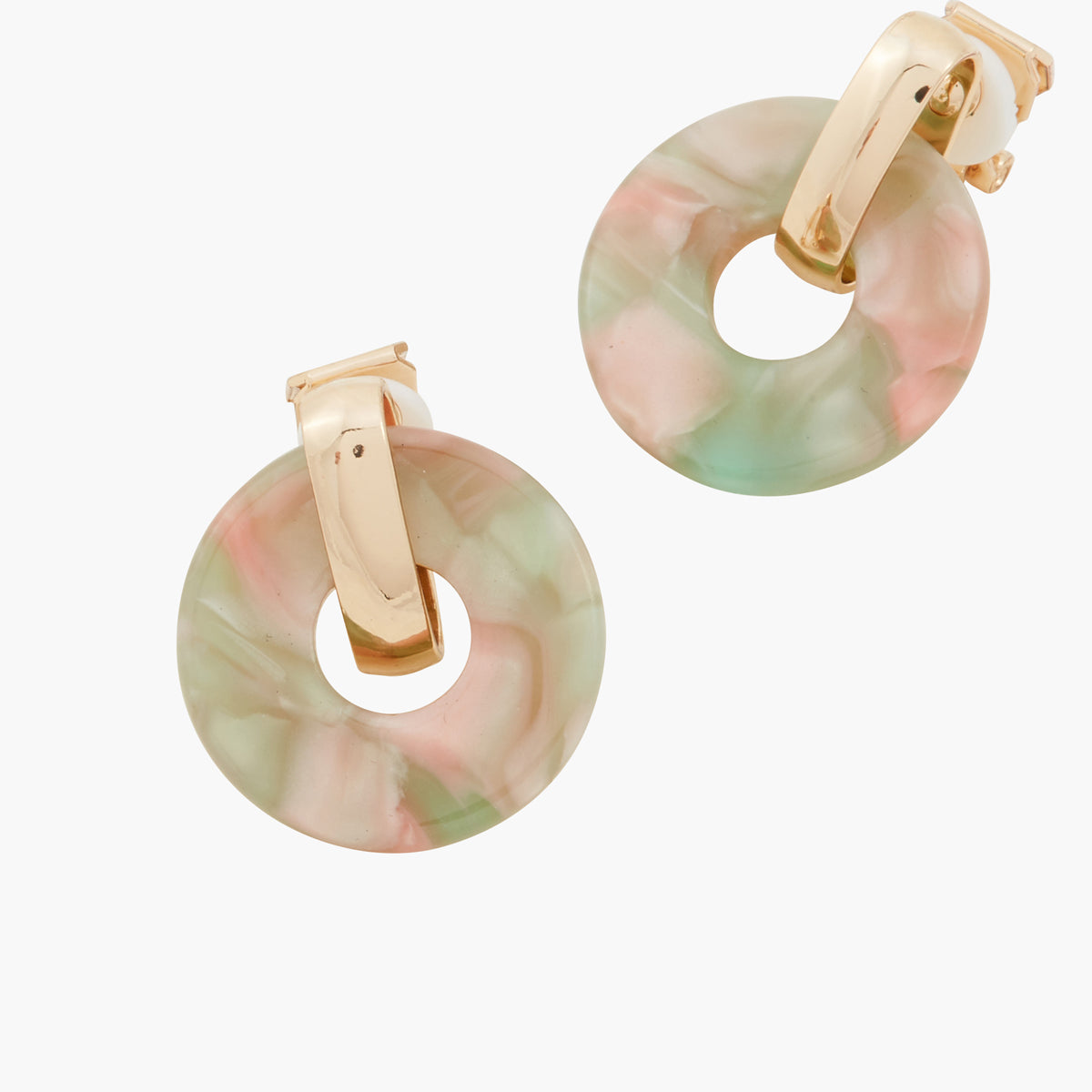 Boucles d'oreilles rondes à clips vert et rose