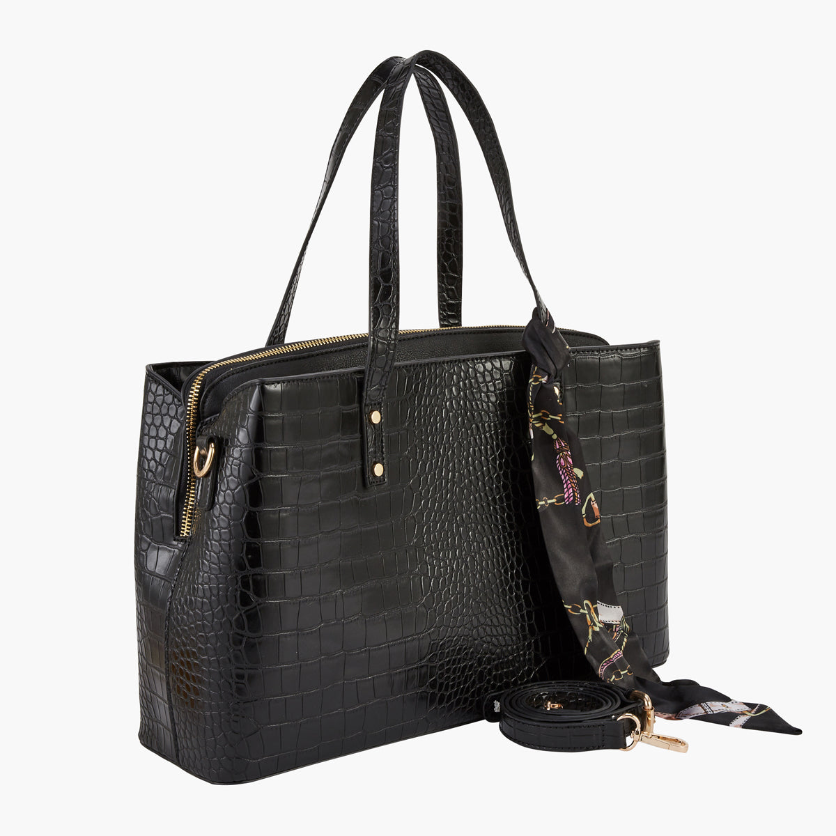 Grand sac noir texturé avec pochette d'ordinateur