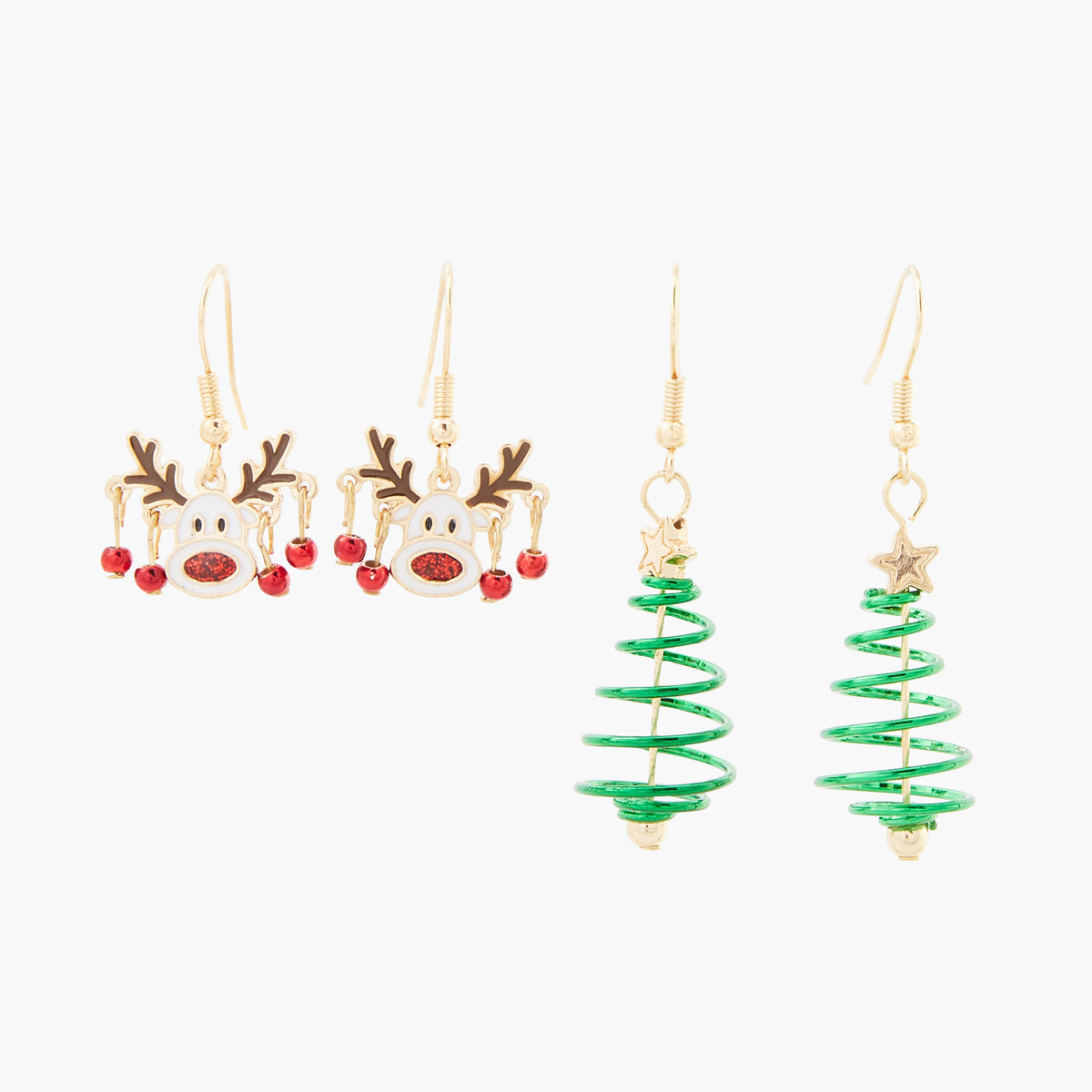 Set de 2 boucles d'oreilles Noël renne et sapin