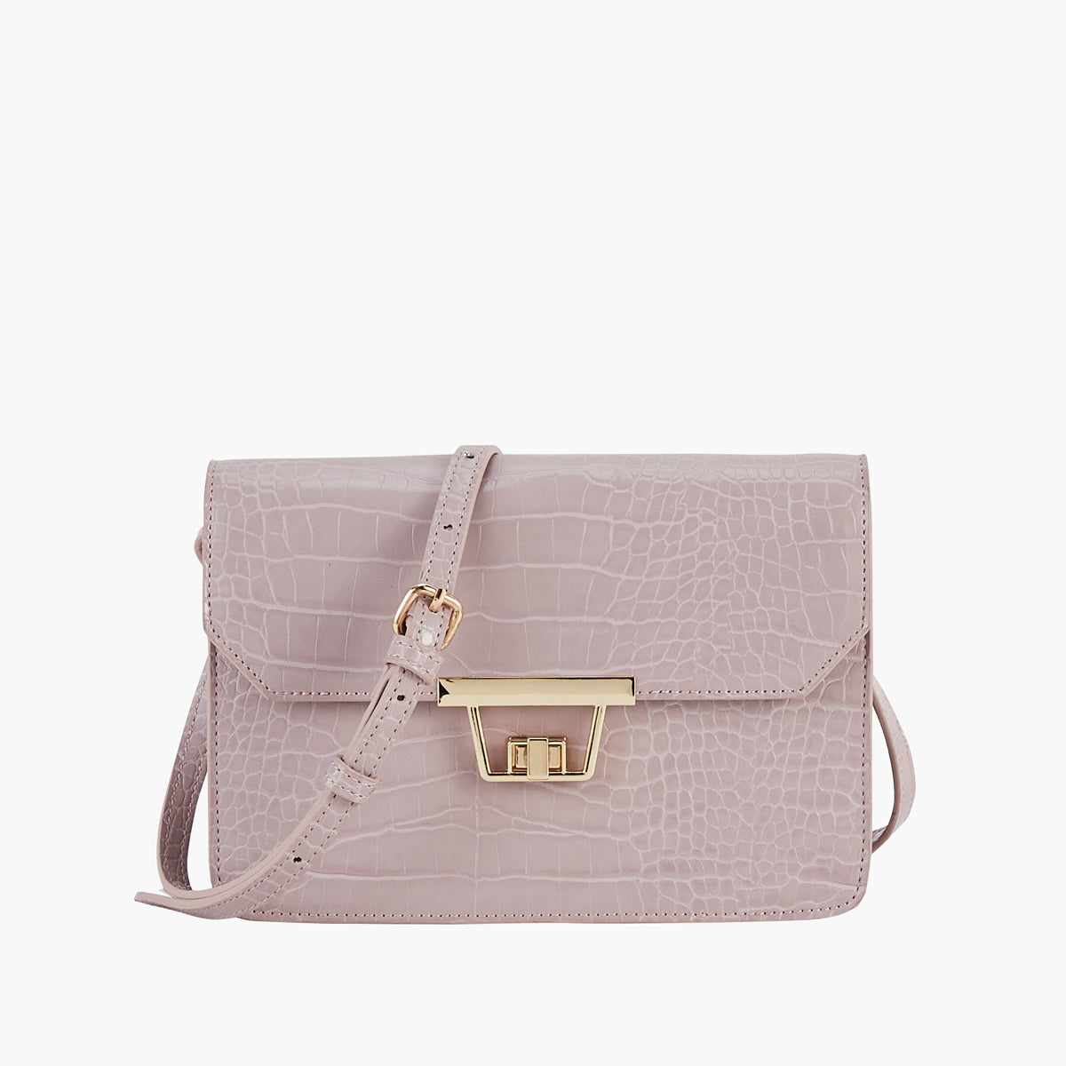 Sac à bandoulière effet croco coloris lilas