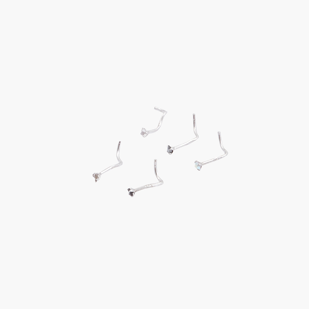 Set 5 piercings nez strass en argent garanti