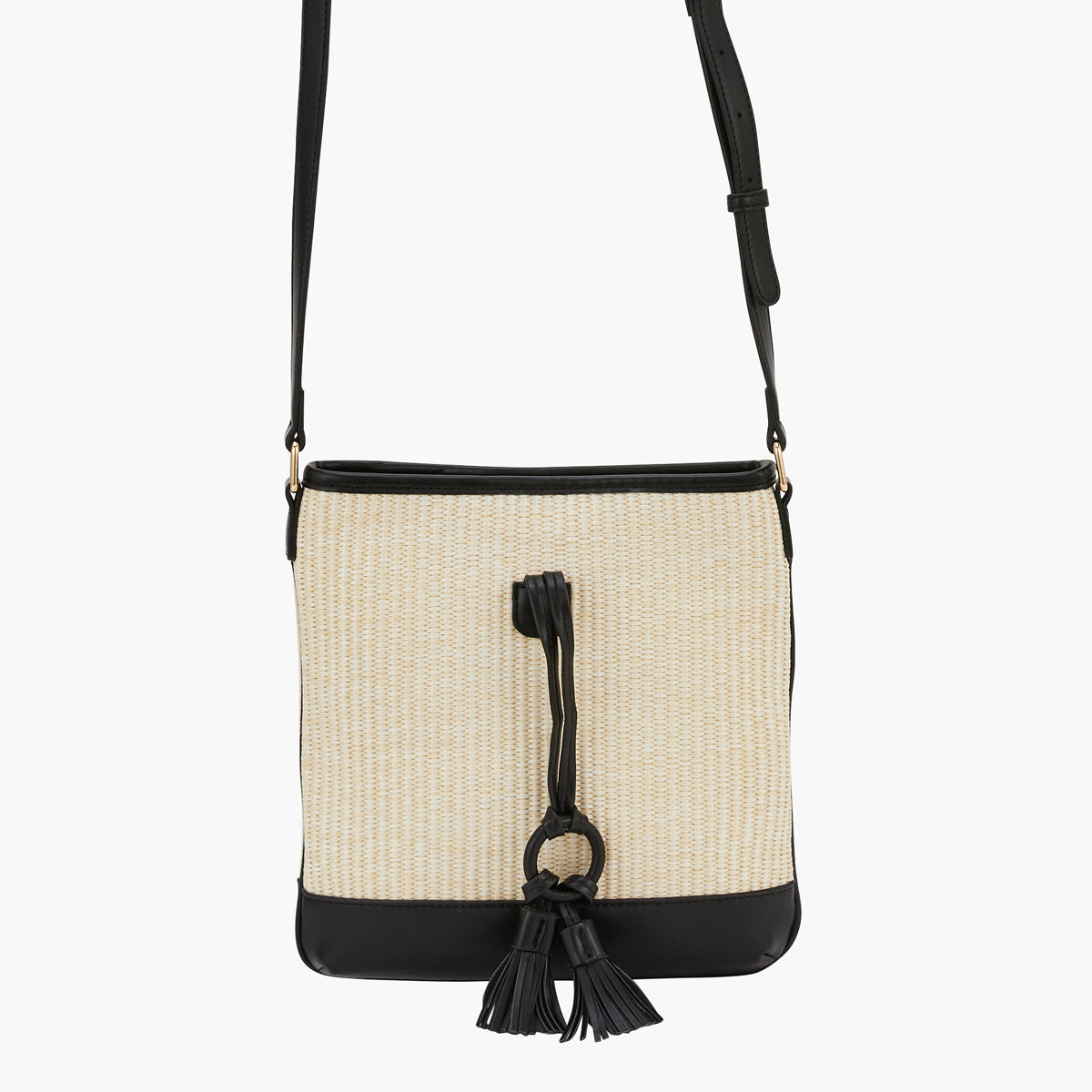 Sac bandoulière pompon beige et noir