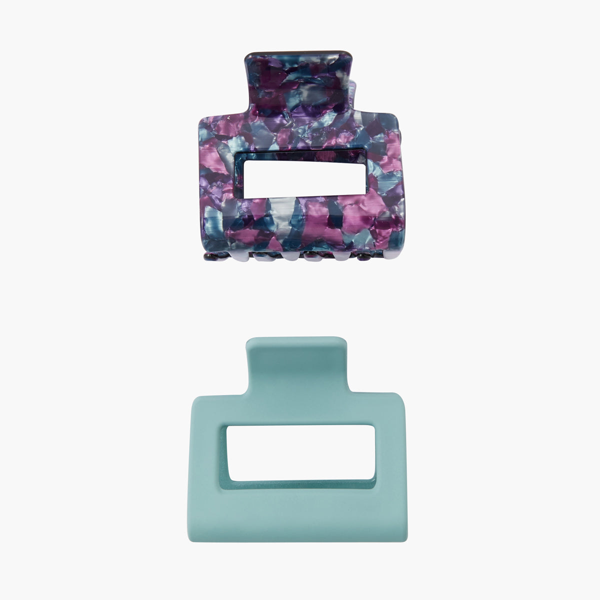 Set de 2 pinces à cheveux rectangulaires violet et bleu
