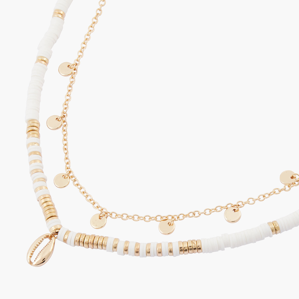 Set de 2 colliers chaine à pampille et perles avec pendentif coquillage
