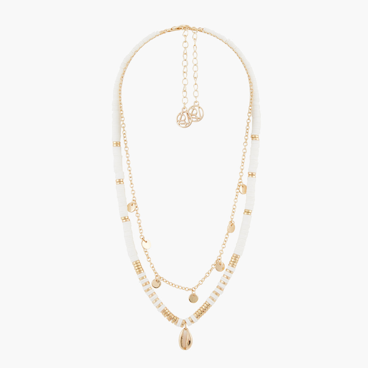 Set de 2 colliers chaine à pampille et perles avec pendentif coquillage