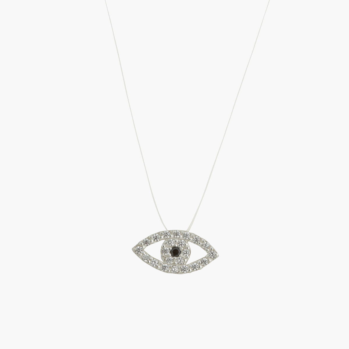 Collier nylon pendentif œil strassé argent 925 et zircon