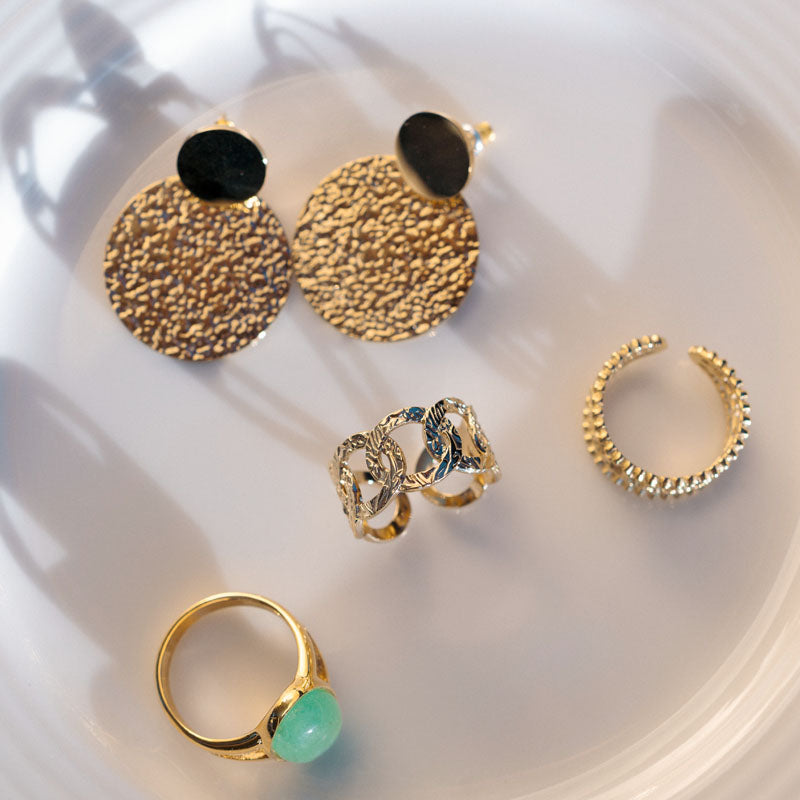 Boucles d'oreilles disques martelés Acier Inoxydable doré