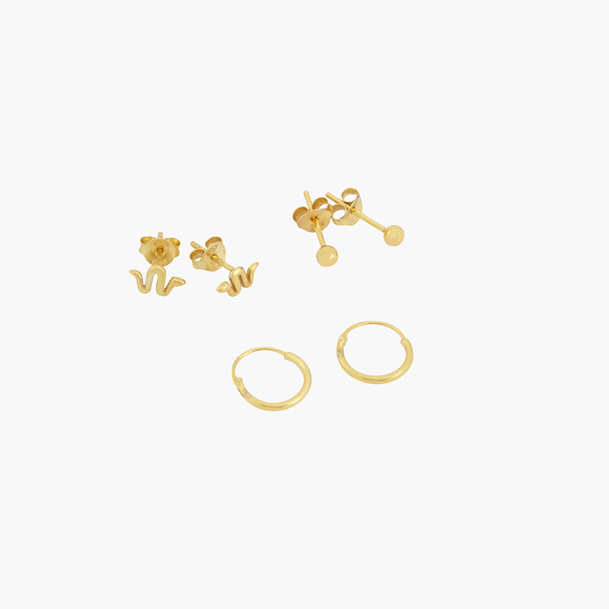 Set x3 boucles d'oreilles puces et créoles - argent 925 doré