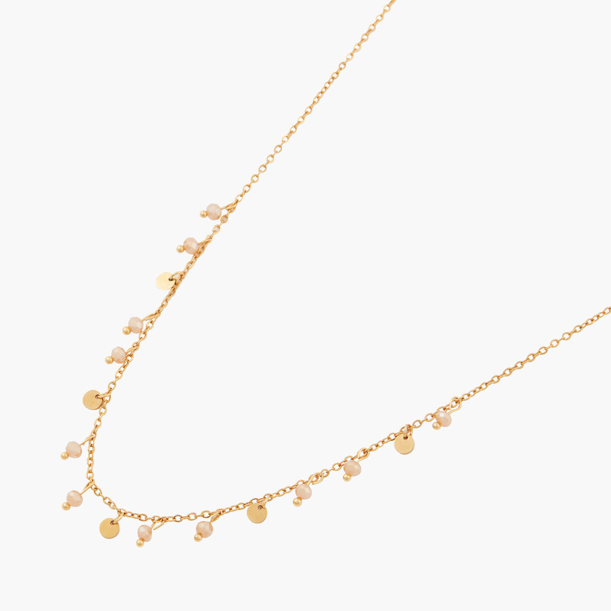Collier perles à facettes roses et pampilles acier inoxydable