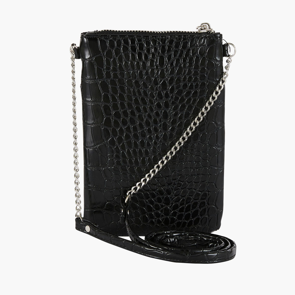 Pochette de télephone noire effet croco