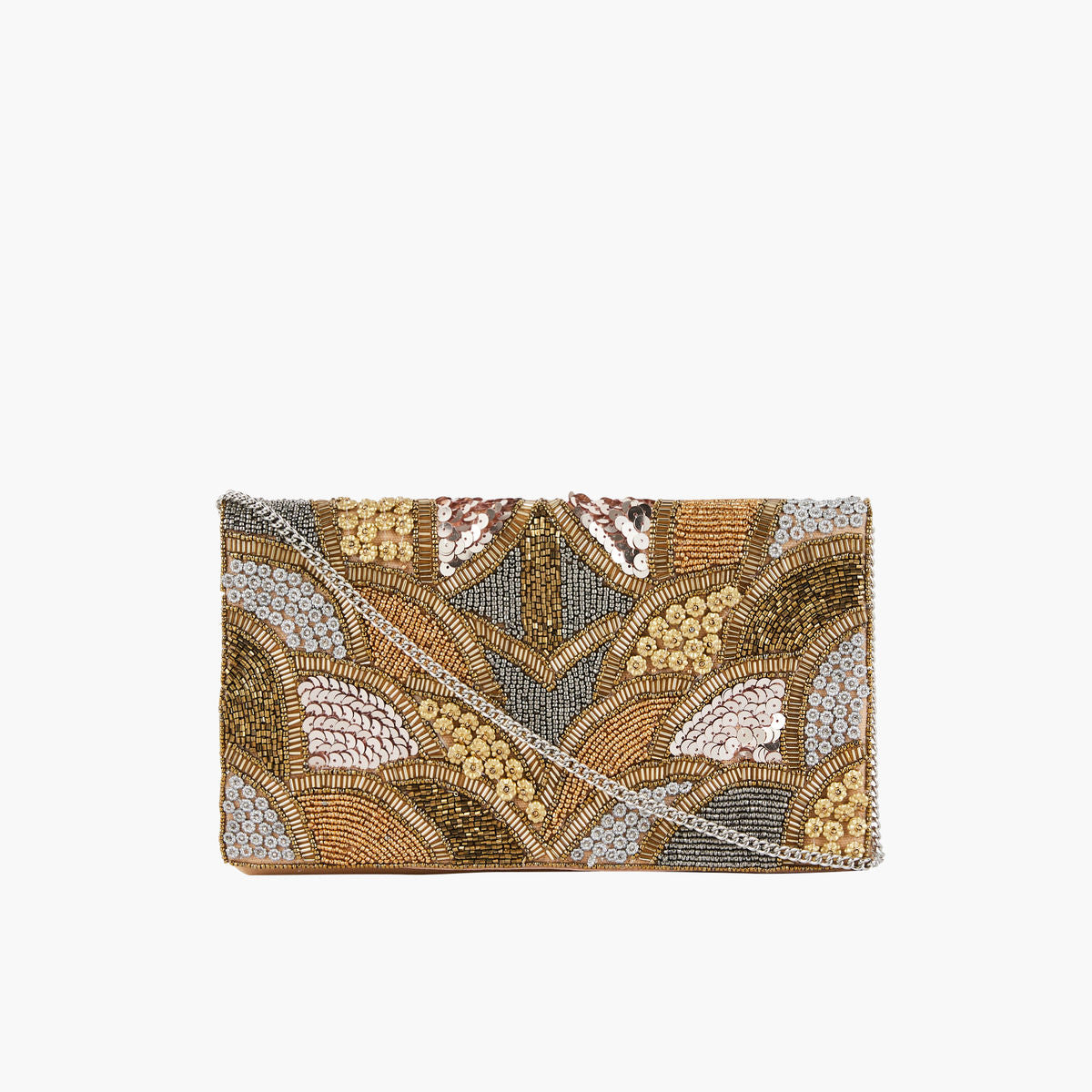 Pochette dorée sequins et perles fleurs