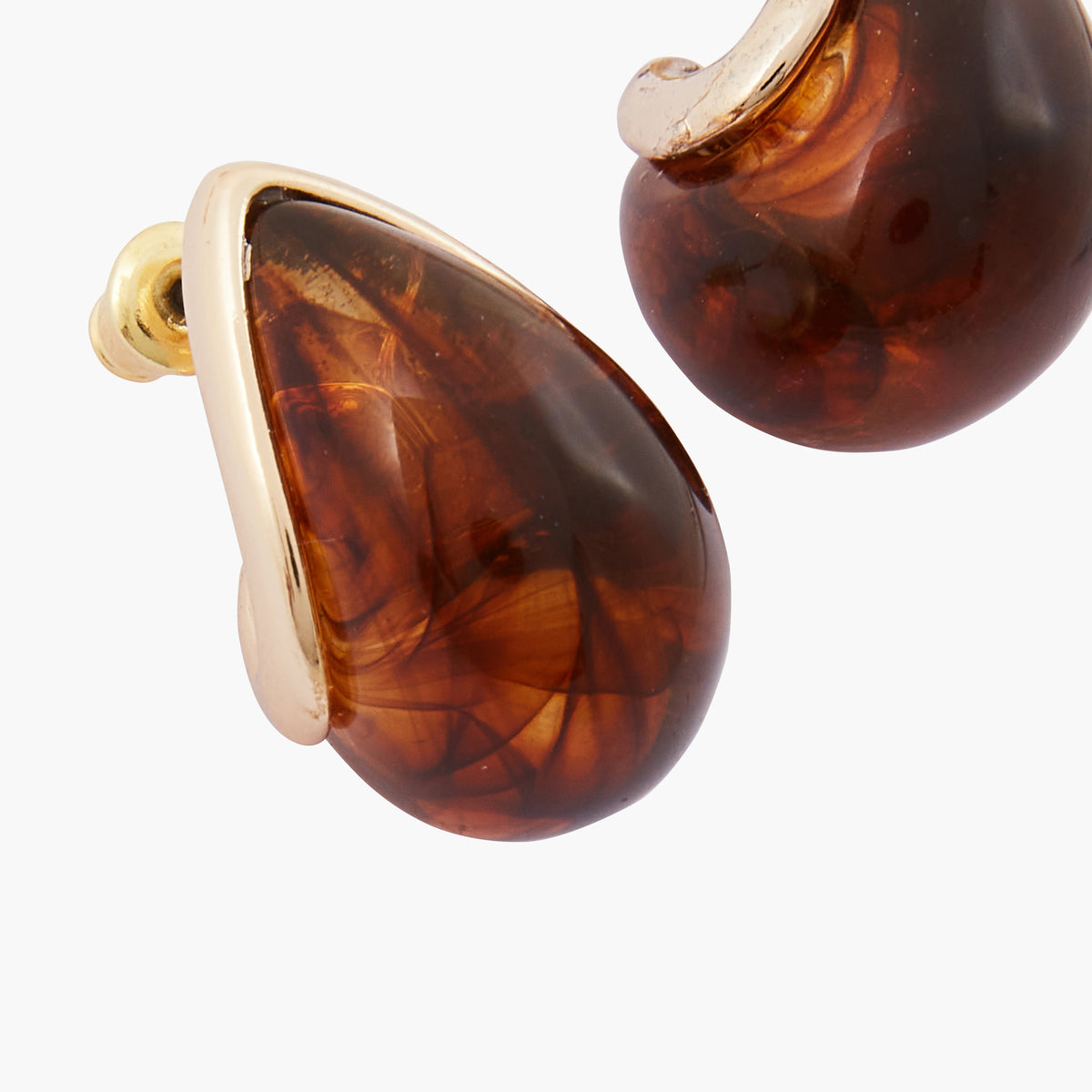 Boucles d'oreilles petites gouttes en résine marron