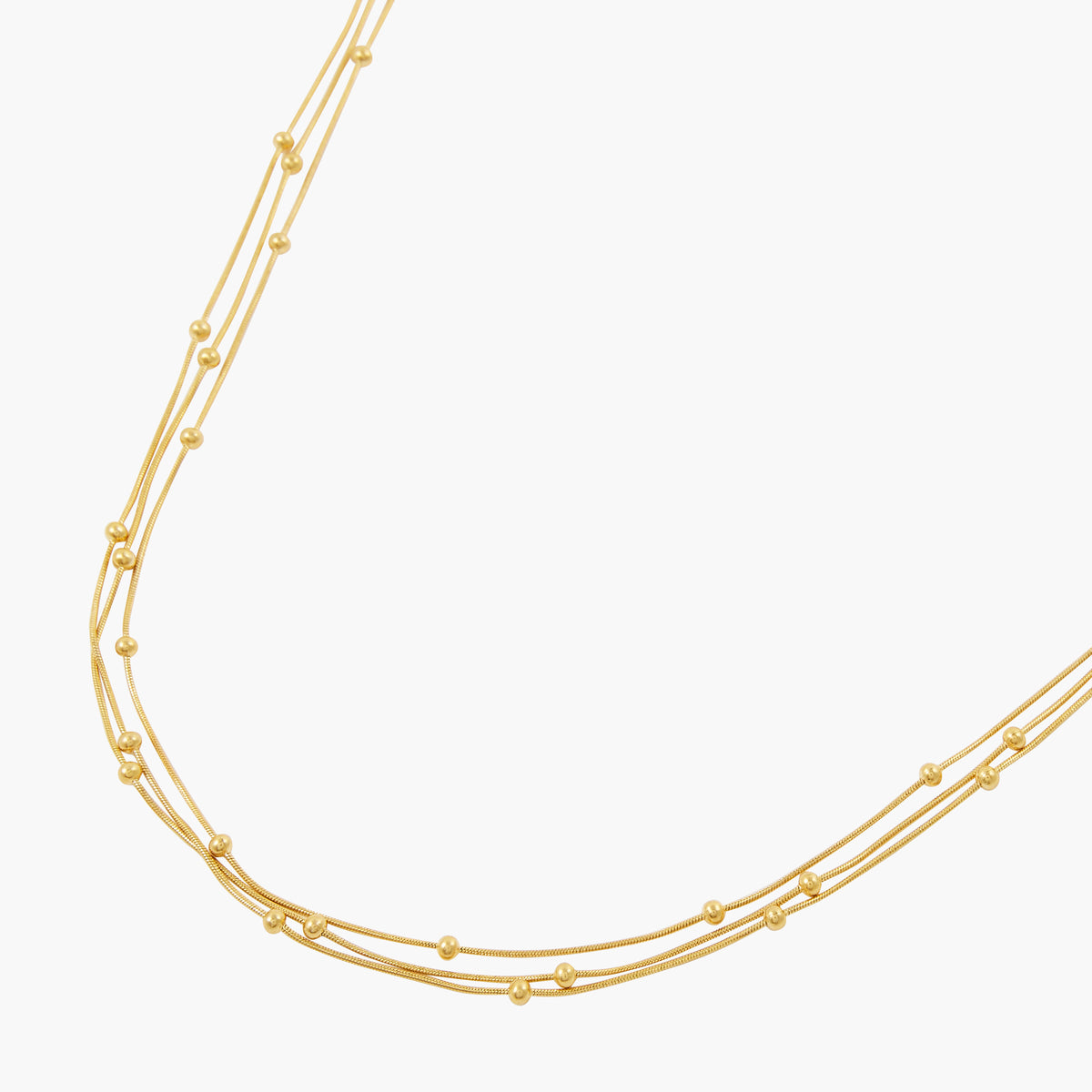 Collier 3 rangs à chaînes boules acier inoxydable doré