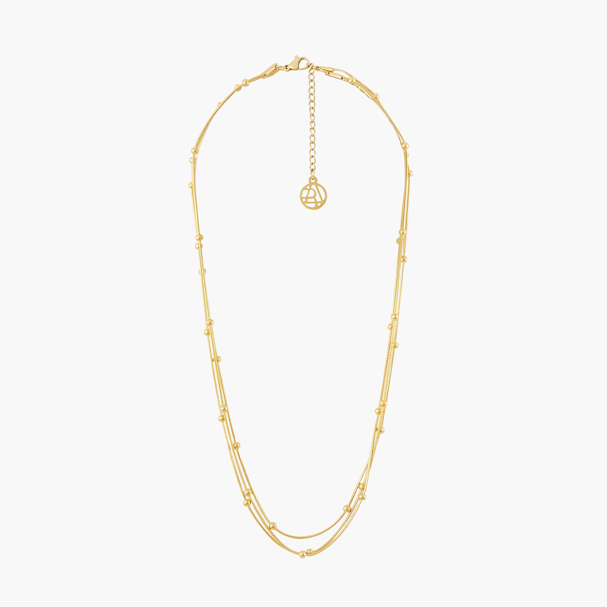 Collier 3 rangs à chaînes boules acier inoxydable doré